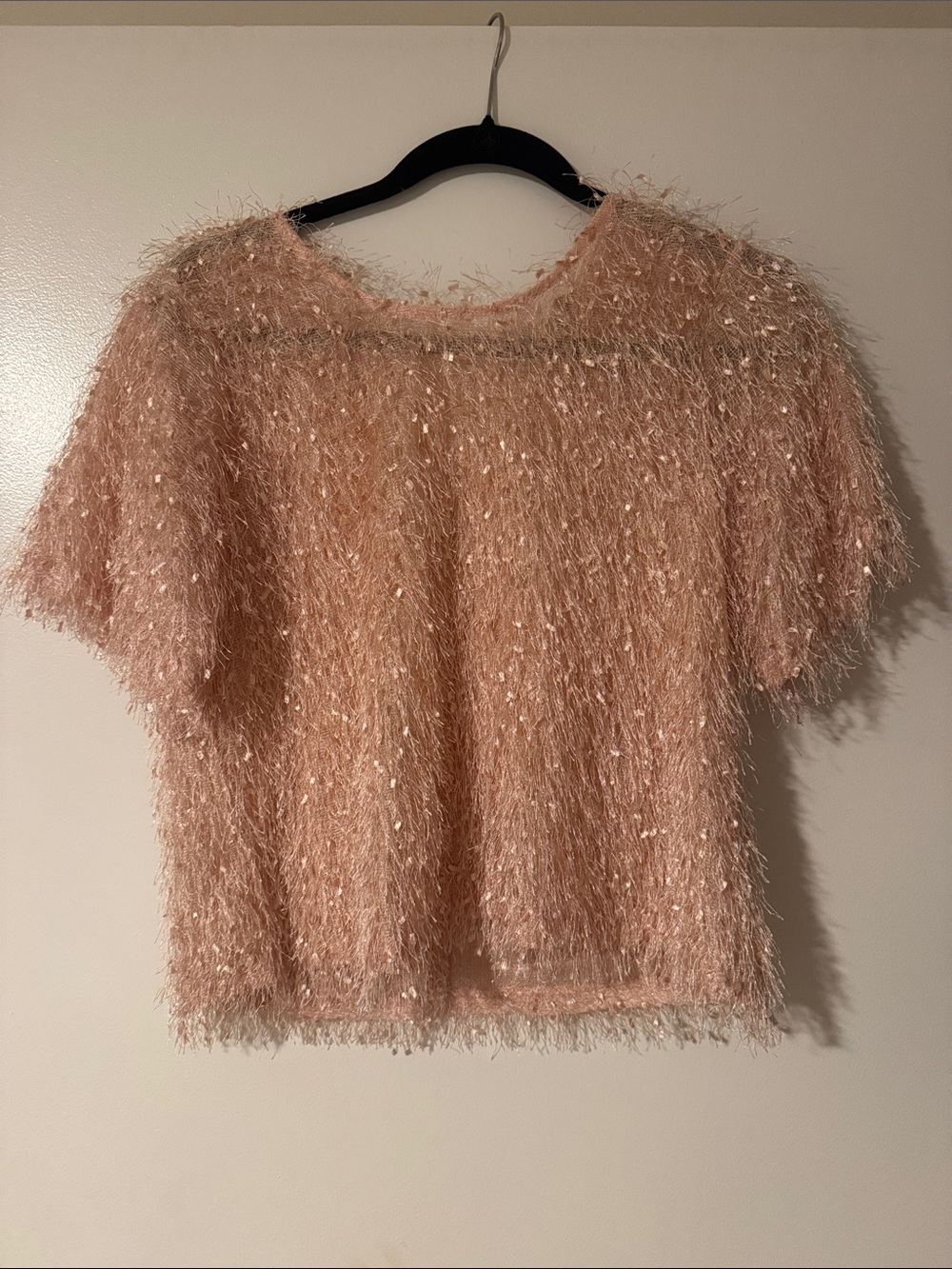 Fuzzy Short-Sleeve Textured Accent Top Pink - Picture 1 of 7